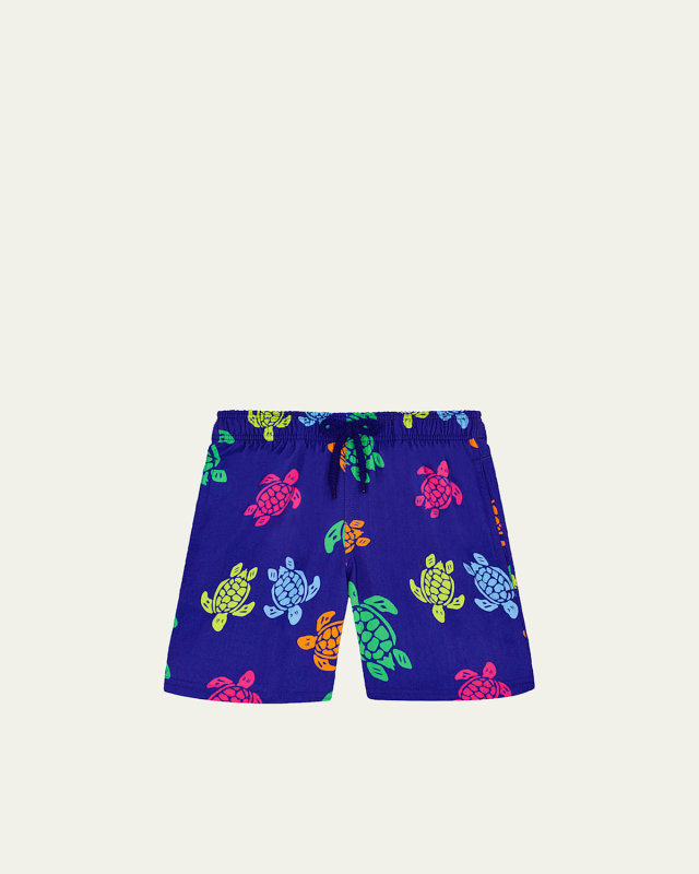 Boy's Multicolor Turtle-Print Swim Trunks, Size 2-